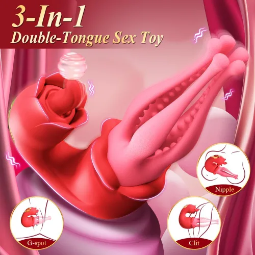 Vista 3 de Juguetes sexuales vibrador de punto G consolador lengua juguetes adultos rosa juguete sexual vibrador de 3 en 1 con empuje estimulador de pezón