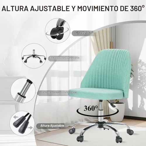 Vista 4 de YSSOA Silla de escritorio de oficina con respaldo y ruedas, silla de tela para computadora, sin brazos, altura ajustable, cómoda silla de tocador
