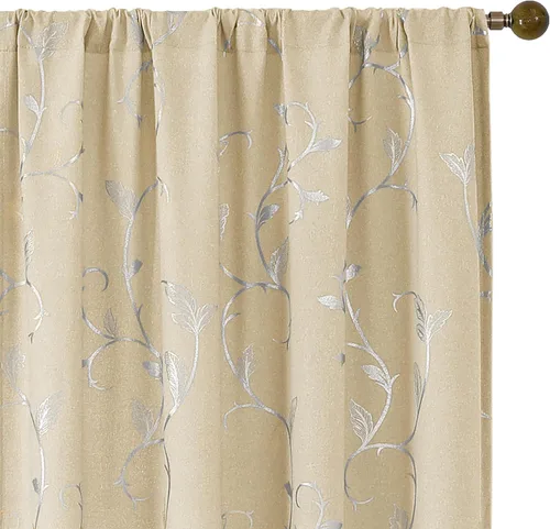 Vista 21 de BUHUA Juego de 2 paneles de cortinas opacas con estampado de vid plateada, cortinas con aislamiento térmico para oscurecer la habitación
