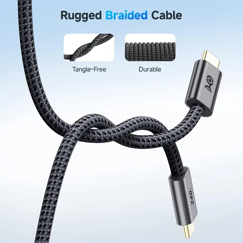Vista 3 de Cable Matters Cable trenzado de carga rápida USB C de 240W - 3 pies, cable USBC a USBC, sin video, cable de carga rápida de 240W tipo C compatible