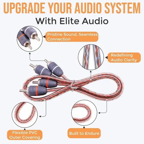 Vista 4 de Elite Audio EA-RCA1.5 Cable RCA estándar de 2 Ch - Par de cables trenzados macho a macho de 1.5 pies con reducción de ruido