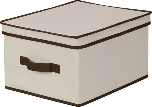 Vista 12 de Household Essentials 111 Caja de almacenamiento con tapa y asa, lona beige natural, tamaño mediano, ribete natural