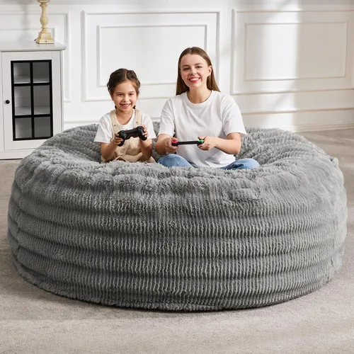 Vista 19 de Hobestluk Sillas Puf para Adultos, Silla Puf con Relleno, Sillas Puf Grandes con Funda Esponjosa en Relieve, Sillas Puf Gigantes para Adultos