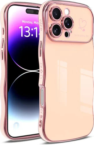 Vista 12 de IAIYOXI Funda para iPhone 11 para mujeres y niñas, bonito diseño ondulado con forma rizada, patrón de corazón, protección de cámara elevada, chapado