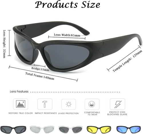 Vista 3 de Long Keeper Gafas de sol polarizadas envolventes de moda Y2K para mujeres y hombres