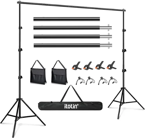 Vista 9 de Kit de soporte de fondo para fotos, 6.5 x 10 pies, soporte de fondo de fotografía ajustable con base plana de metal para fiestas de cumpleaños, baby