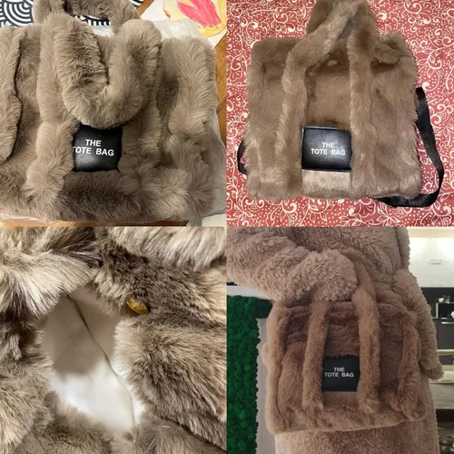 Vista 2 de Bolso cruzado de piel sintética para mujer bolso de hombro de felpa suave bolso de mano con asa superior
