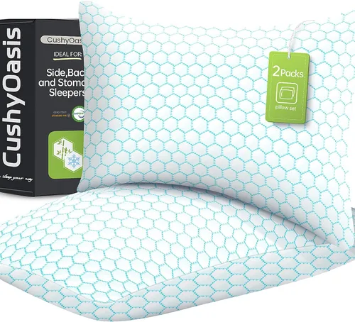 Vista 13 de CushyOasis - Juego de 2 almohadas de espuma viscoelástica triturada para dormir, almohadas de cama con sistema de enfriamiento, almohadas ajustables