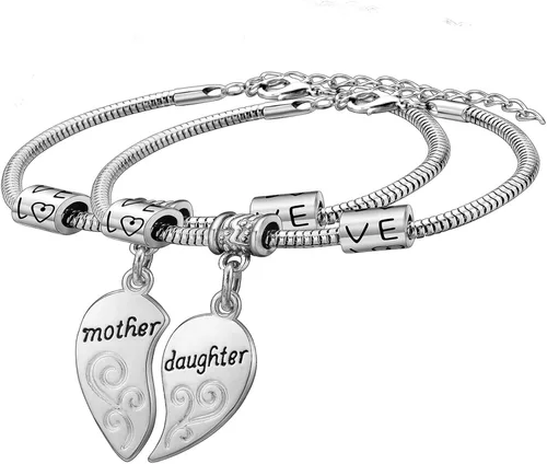 Vista 5 de Juego de pulseras dije de corazón para madre e hija, dos piezas