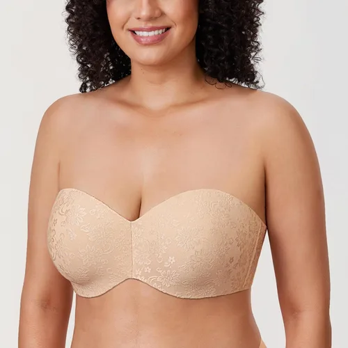 Vista 3 de DELIMIRA Women's Strapless Jacquard Minimizer Bra Plus Size Underwire Non-Padded