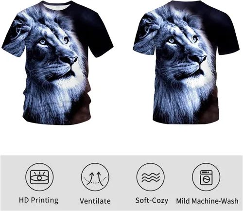 Vista 3 de Camiseta de manga corta para hombre dominante 3D Animal Lion