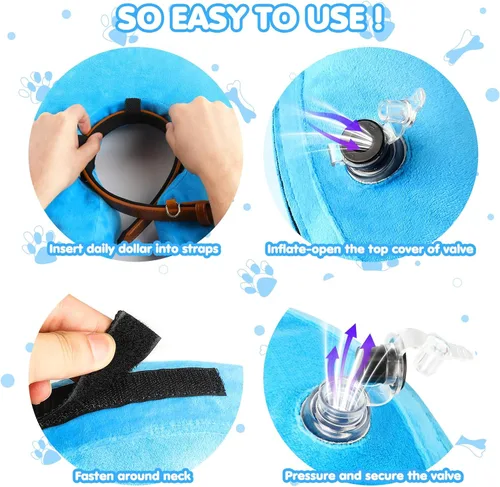 Vista 6 de Grand Line Collar inflable para perros y gatos, cono de recuperación suave para perro después de una cirugía, cono protector del cuello para Azul
