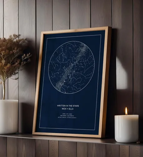 Vista 5 de CELESTORY Mapa de estrellas personalizado enmarcado con impresión nocturna del cielo, mapa de constelación, carta estelar, regalo de arte de pared