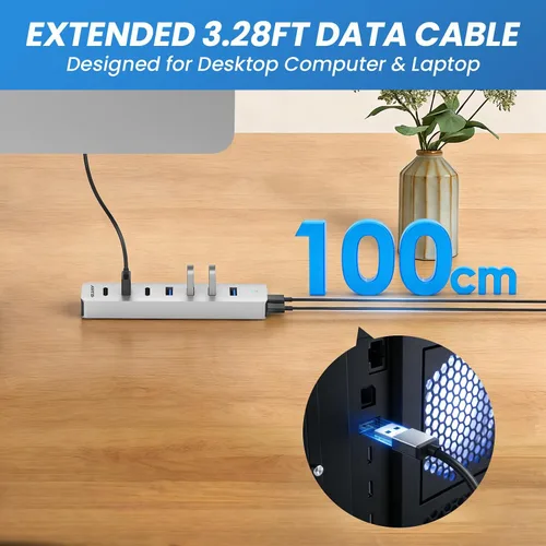 Vista 2 de EJAY 4 puertos USB 3.0 y USB-C HUB para PC, portátil, MacBook Pro, etc Divisor USB3.0 de 7 puertos y extensor USB, aluminio, 5 Gbps, cables dobles