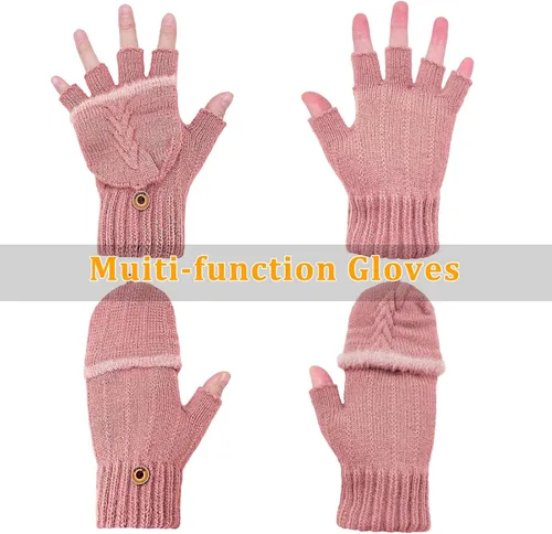 Vista 32 de Beurlike Guantes de invierno para mujer, de lana cálida, a prueba de viento, convertibles, sin dedos