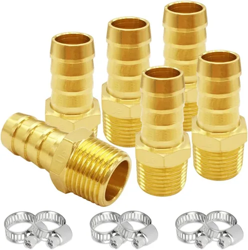 Vista 8 de Uenede 6 accesorios de púas de manguera de latón de 1/2 pulgada NPT macho a 1/2 pulgadas, conector adaptador de púas incluye 6 abrazaderas de acero