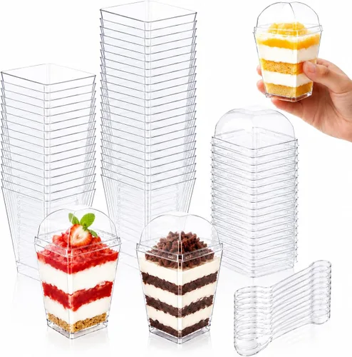 Vista 8 de Oomcu Mini tazas de parfait cuadradas transparentes desechables para yogur, helado, mousse, aperitivos, embutidos, pudín, gelatina, dulces