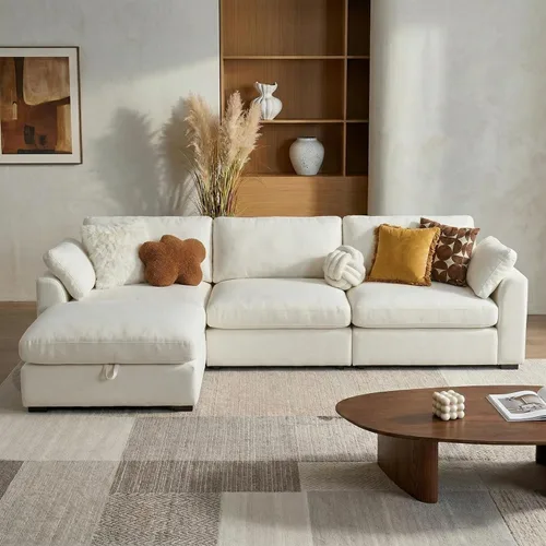 Vista 15 de WEUP Sofá modular de nube de 120 pulgadas de gran tamaño para sala de estar, sofá de nube en forma de L con otomana de almacenamiento, sofá de piel