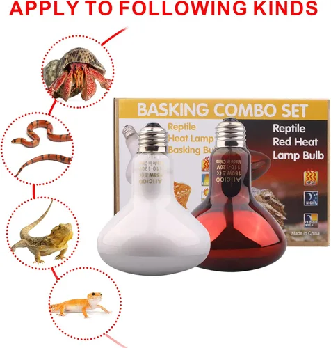 Vista 5 de Aiicioo Juego combinado de lámpara de calor para reptiles, 150 W, día y noche, bombilla infrarroja para dragón barbudo, lagarto, tortuga, cangrejo