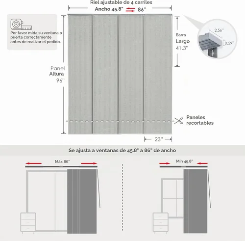 Vista 6 de GoDear Design Persianas Verticales Deslizantes Ajustables para Puertas Corredizas de Vidrio 45.8"- 86" W x 96" H, Persianas de Riel de Panel Abedul
