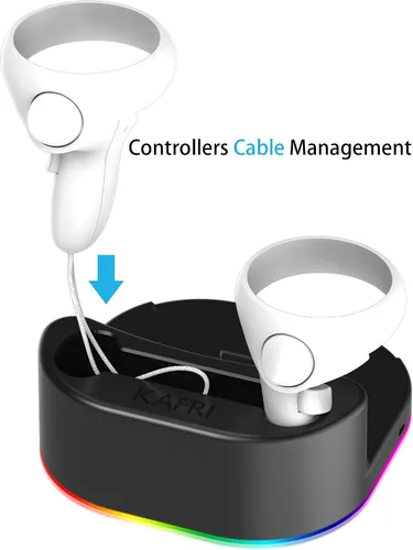 Vista 6 de KAFRI Base de carga para Oculus Quest 2 con luz LED soporte de carga de auriculares de realidad virtual y soporte de controlador accesorios