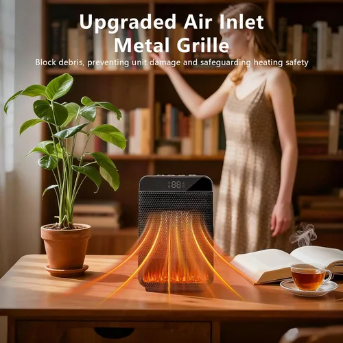 Vista 5 de Calentadores eléctricos portátiles para uso en interiores, calentador de espacio de cerámica con termostato, pantalla remota y digital, temporizador