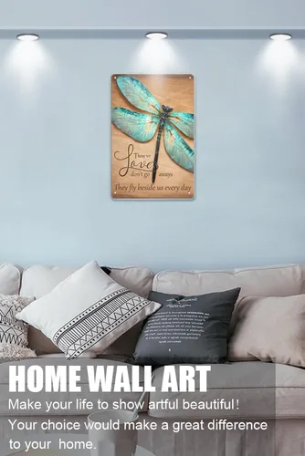 Vista 2 de Letrero de lata vintage con texto en inglés "Dragonfly Those We Love Don't Go Away" Hippie, con cita motivacional, letrero de metal para amantes