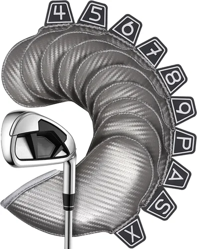 Vista 8 de Iron Golf Head Club Set,10pcs Golf Iron Covers, Black Leather Headcover Wedge Covers for Callaway Taylormade Ping Cobra RH and LH Etc