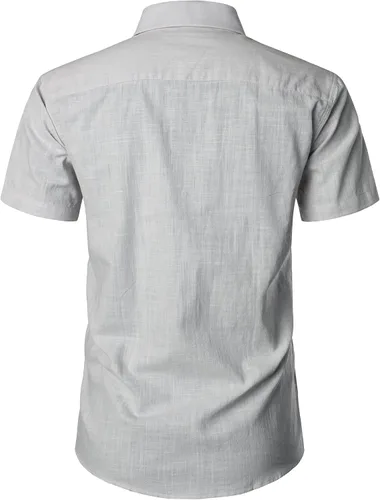 Vista 3 de ZEROYAA Camisas de manga corta con botones y algodón y lino para hombre, ligeras, con bolsillo