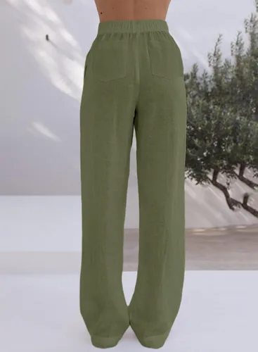 Vista 4 de Acelitt Pantalones casuales para mujer, cintura alta, elásticos, pierna ancha, holgados, cómodos