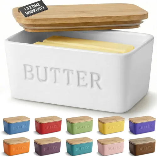 Vista 17 de PriorityChef Plato de Mantequilla Extra Grande con Tapa para Encimera, Envase de Mantequilla de Cerámica con Cubierta Hermética, Soporte