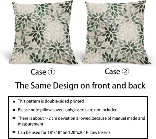 Vista 5 de Juego de 2 fundas de almohada de dalia verde de 18 x 18 pulgadas, fundas de almohada cuadradas decorativas de flores geométricas rústicas, fundas