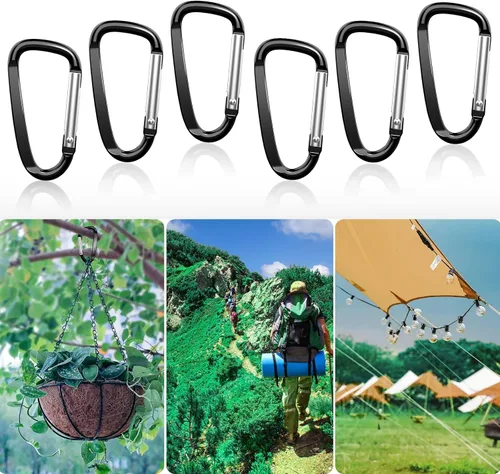 Vista 5 de 2.4 "24pcs pequeño mosquetón clip llavero, aluminio D anillo forma clips con llavero gancho
