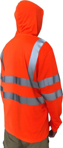 Vista 4 de Hi Vis - Camiseta de alta visibilidad de manga larga para trabajo de construcción, camisetas reflectantes con capucha