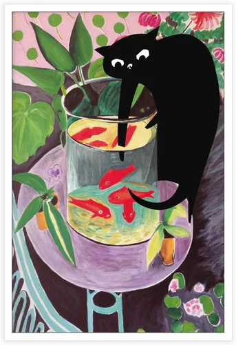 Vista 8 de Póster de Arte Gracioso de Gato Negro Vintage Van Gogh Girasol Gato Impreso en Lienzo Arte de Pared de Gato Lindo Estética de Animales