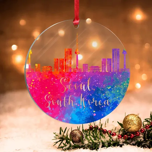 Vista 11 de Países Bajos Rotterdam Adornos de Navidad Países Bajos Rotterdam Acuarela Arte Paisaje urbano Adorno de Navidad Acrílico Colorido Horizonte