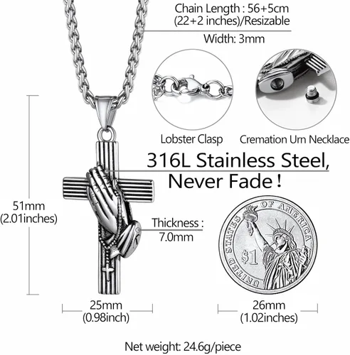 Vista 5 de Richsteel Collar de urna para cenizas, joyería de cremación, colgante de recuerdo conmemorativo con cadena