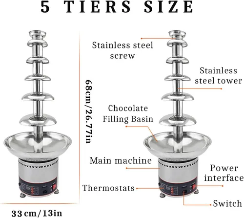 Vista 5 de Máquina de fuente de chocolate con cubierta antipolvo de acrílico transparente de plástico con control de temperatura, máquina de cascada de 4