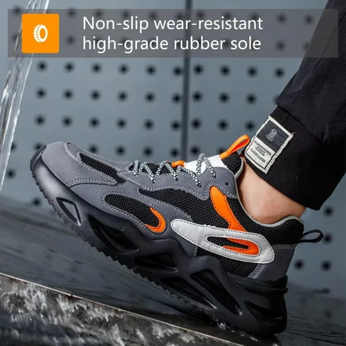 Vista 6 de Zapatos de punta de acero para mujeres y hombres, zapatos de seguridad de trabajo de ajuste ancho, ligeros, antideslizantes, cómodos, compuestos