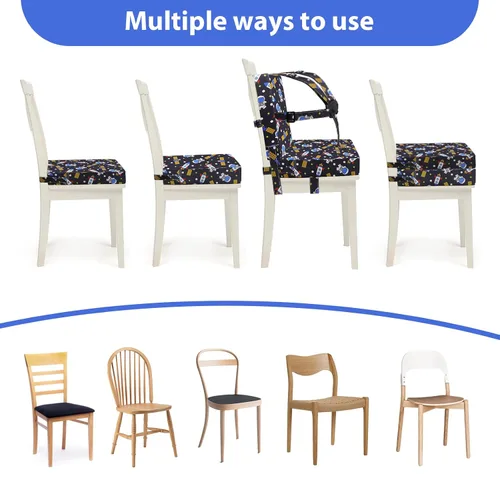 Vista 6 de Asiento elevador para niños pequeños para mesa de comedor, hebilla de seguridad ajustable, asiento elevador para niños con respaldo, PU impermeable