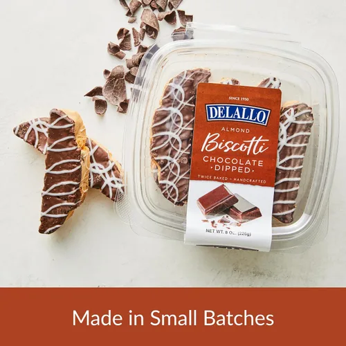 Vista 2 de DeLallo Galletas de biscotti bañadas en chocolate, receta italiana auténtica horneada dos veces, galletas toscanas totalmente naturales sumergidas