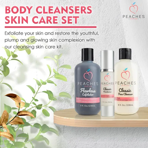 Vista 2 de Kit facial con exfoliante facial, limpiador facial e hidratante - Enriquecido con Gotu Kola y arándanos - Productos veganos para el cuidado