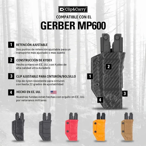 Vista 2 de Clip & Carry Kydex Funda para Multiherramienta Gerber MP600 ~Compatible con modelos de punta romo y punta aguja~ Fabricado en EE. UU.