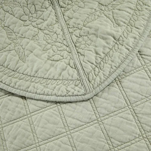 Vista 7 de vctops Juego de edredón bordado floral 100% algodón, 3 piezas, tamaño matrimonial/queen, reversible, con patrón de diamante, colcha acolchada Verde