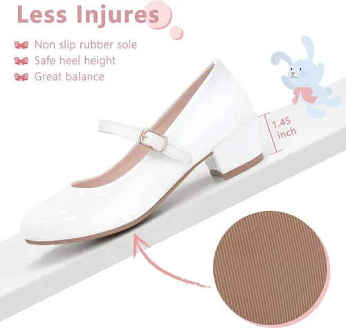 Vista 5 de MIXIN Zapatos de vestir Mary Jane para niñas, zapatos de bailarina de princesa, zapatos de tacón bajo para fiesta escolar, boda, zapatos de regreso