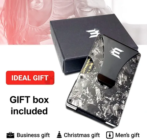 Vista 5 de E Exenact Cartera delgada minimalista para hombre + funda CC con clip para dinero + cartera delgada con bloqueo RFID + tarjetero para tarjetas