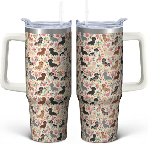 Vista 14 de Dachshund - Vaso de viaje aislado de acero inoxidable de 20 onzas con asa y pajilla, regalo para mujer, para el Día de la Madre, a prueba de fugas