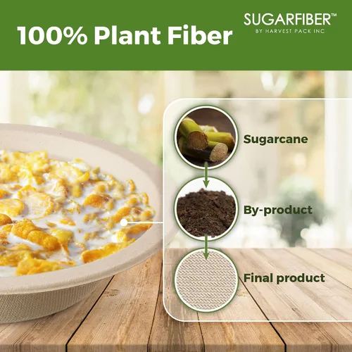 Vista 3 de Harvest Pack GOURMET SHOWCASE - [50 unidades] Cuencos de papel redondos de 12 onzas libres de PFAS - Cuencos de bagazo compostables, resistentes