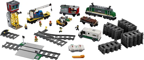 Vista 2 de LEGO City Cargo Train 60198 - Juego de construcción de tren a control remoto con pistas para niños, regalo ideal para niños y niñas (1226 piezas)