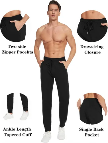 Vista 3 de SEVEGO Pantalones deportivos de algodón ligero con entrepierna de 32"34"36"38" para hombre con bolsillos con cremallera, pantalones deportivos